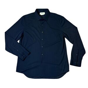 Ministry of Supply mens XL navy blue solid performance button up casual shirt